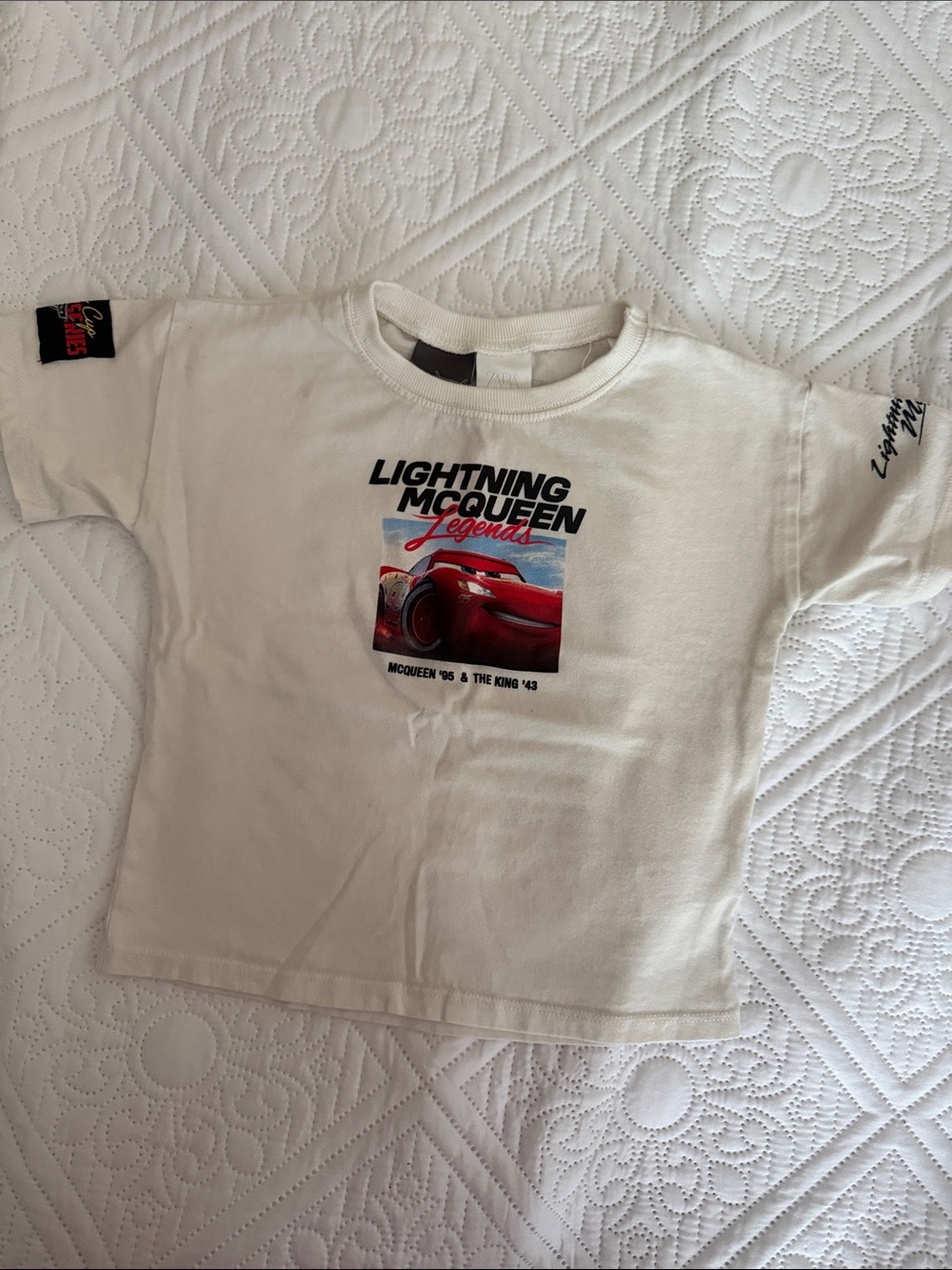 Zara White Kids Lightning McQueen Tee